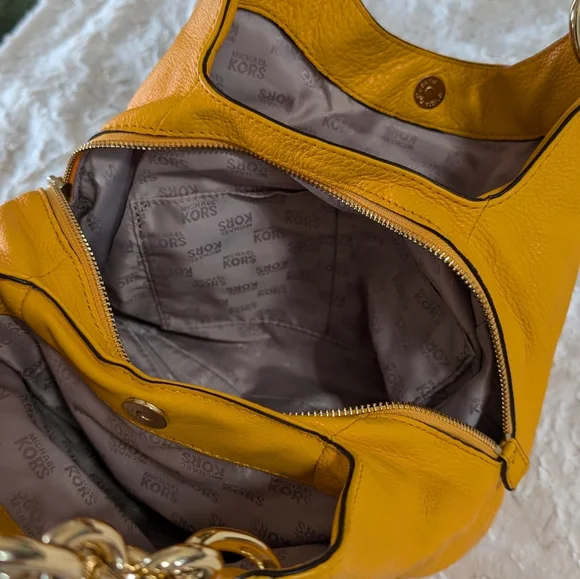 Micheal Kors Fulton Chain medium yellow mustard tote bag purse - Picture 8 of 9